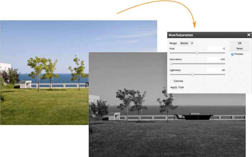 Built-in image editor in Pics.io