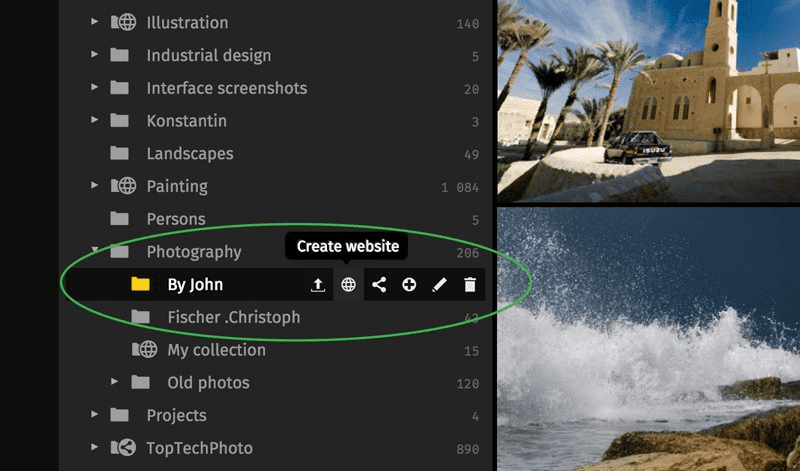 Creating websites in Pics.io