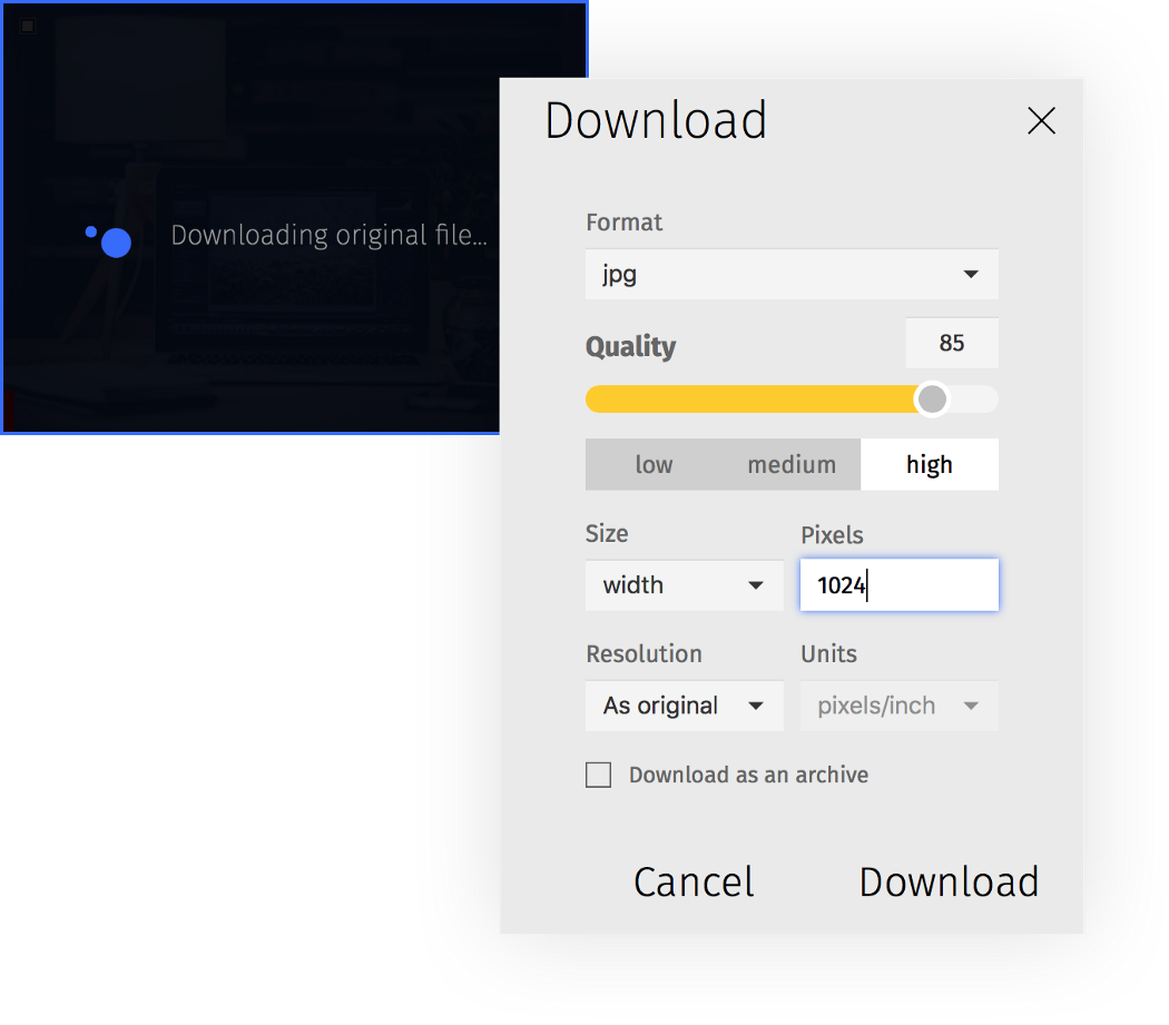 Resize your assets and download them the way you want.
