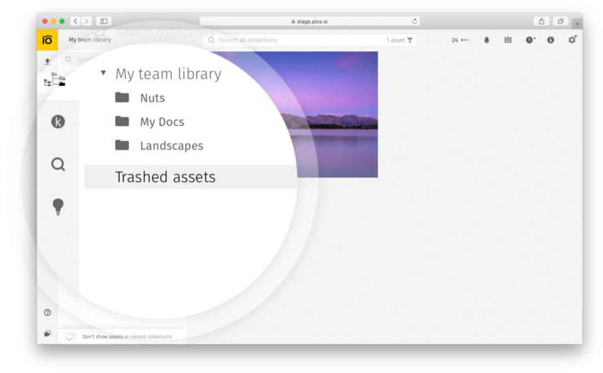 Pics.io trashed assets