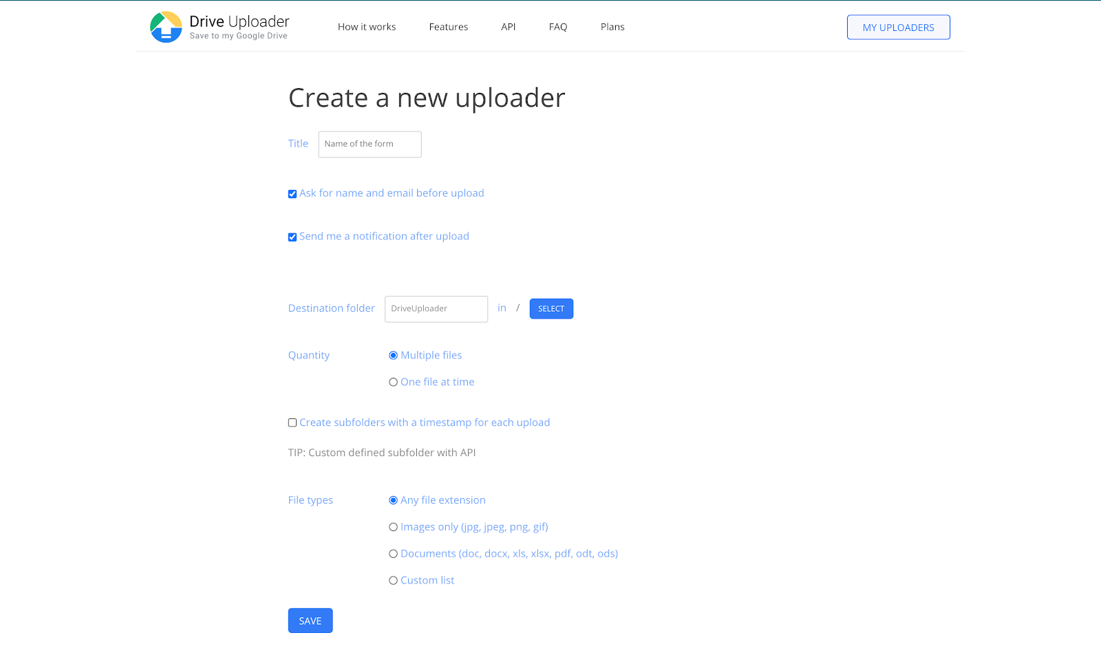 Create a new uploader