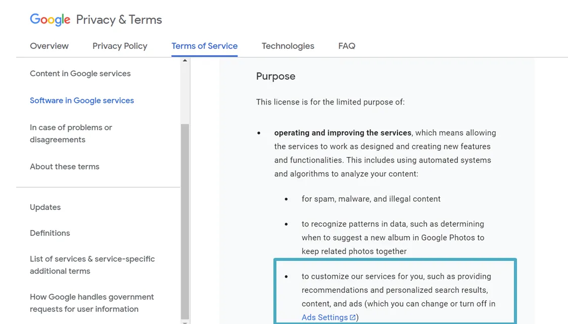 Google Drive Terms of Service