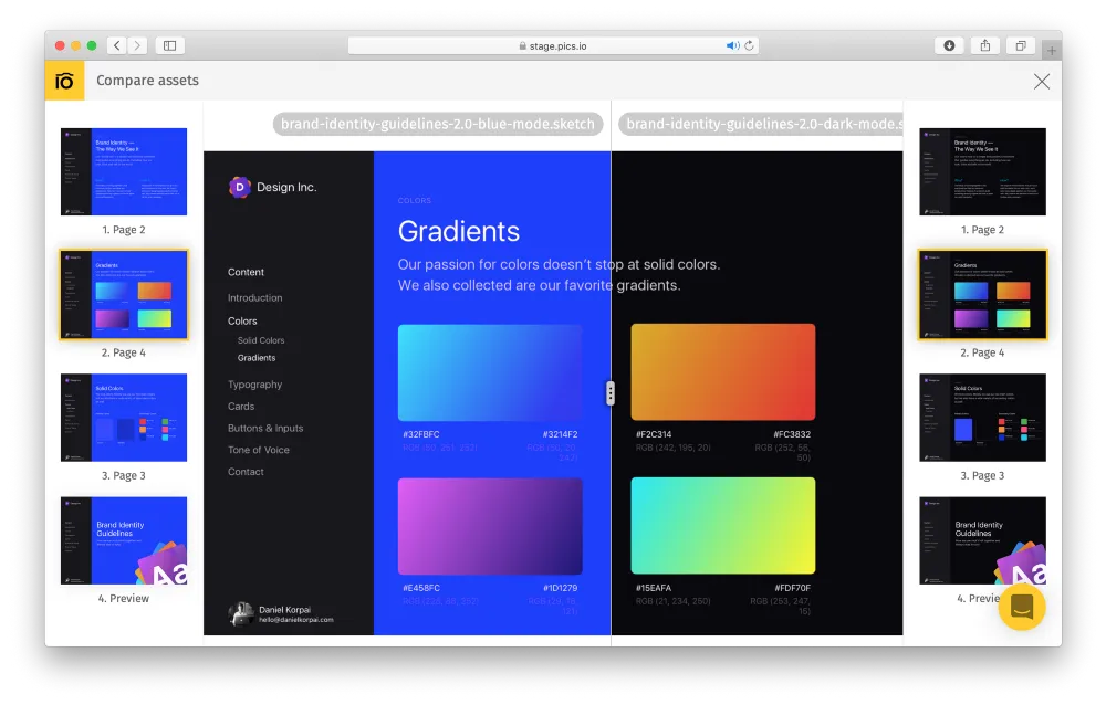 Scroll down and compare two multipage Sketch files. Easily