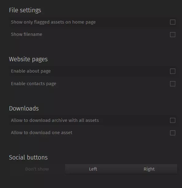 A screenshot of Pics.io's UI showing Asset Sharing permission settings