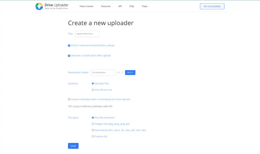 Create a new uploader