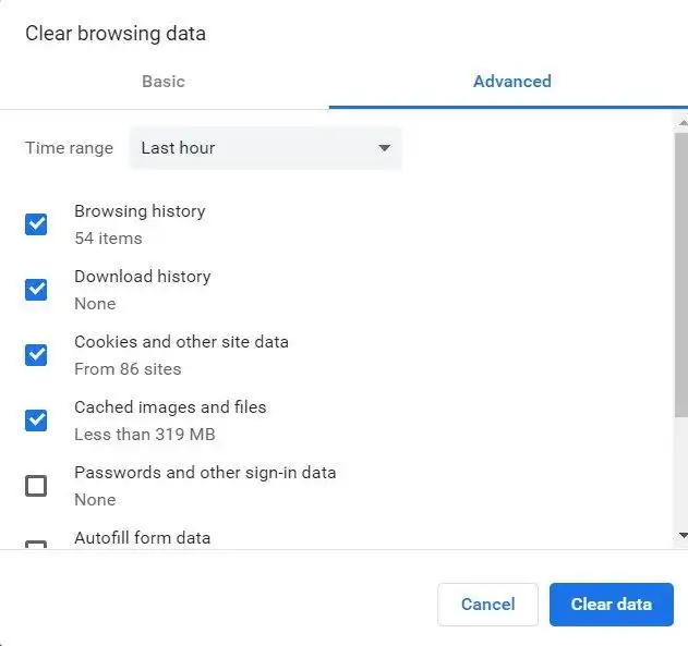 Clear browsing data