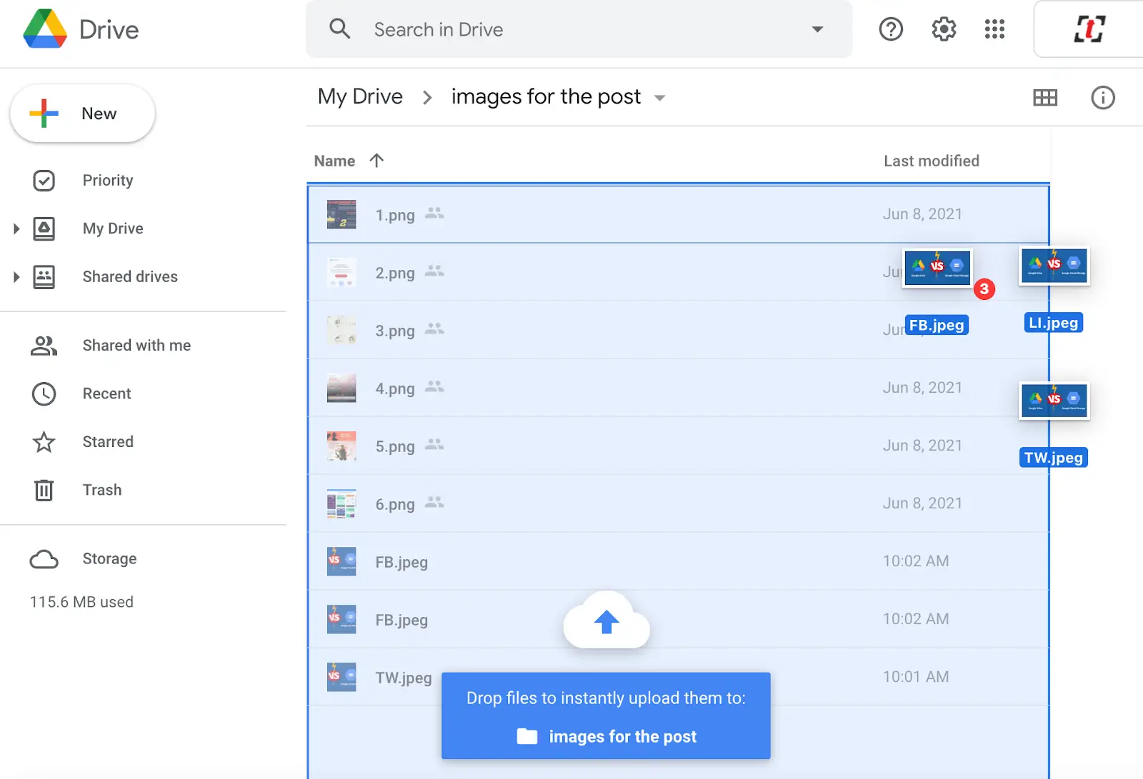 Drag-and-drop files from the folder or desktop to your Google Drive