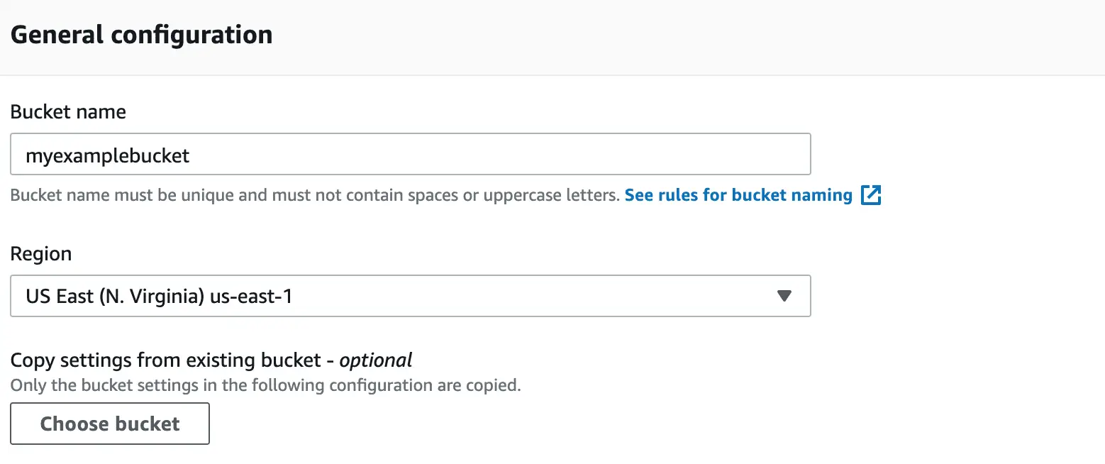 S3 Bucket Name and Region Selection