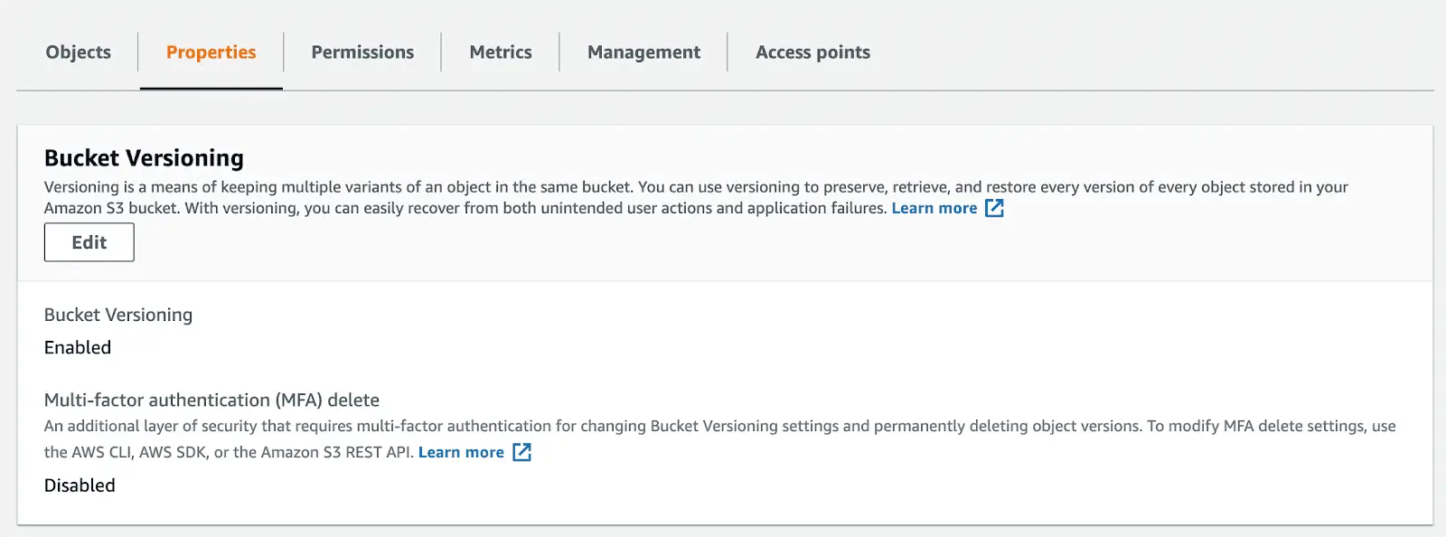 Amazon S3 bucket versioning