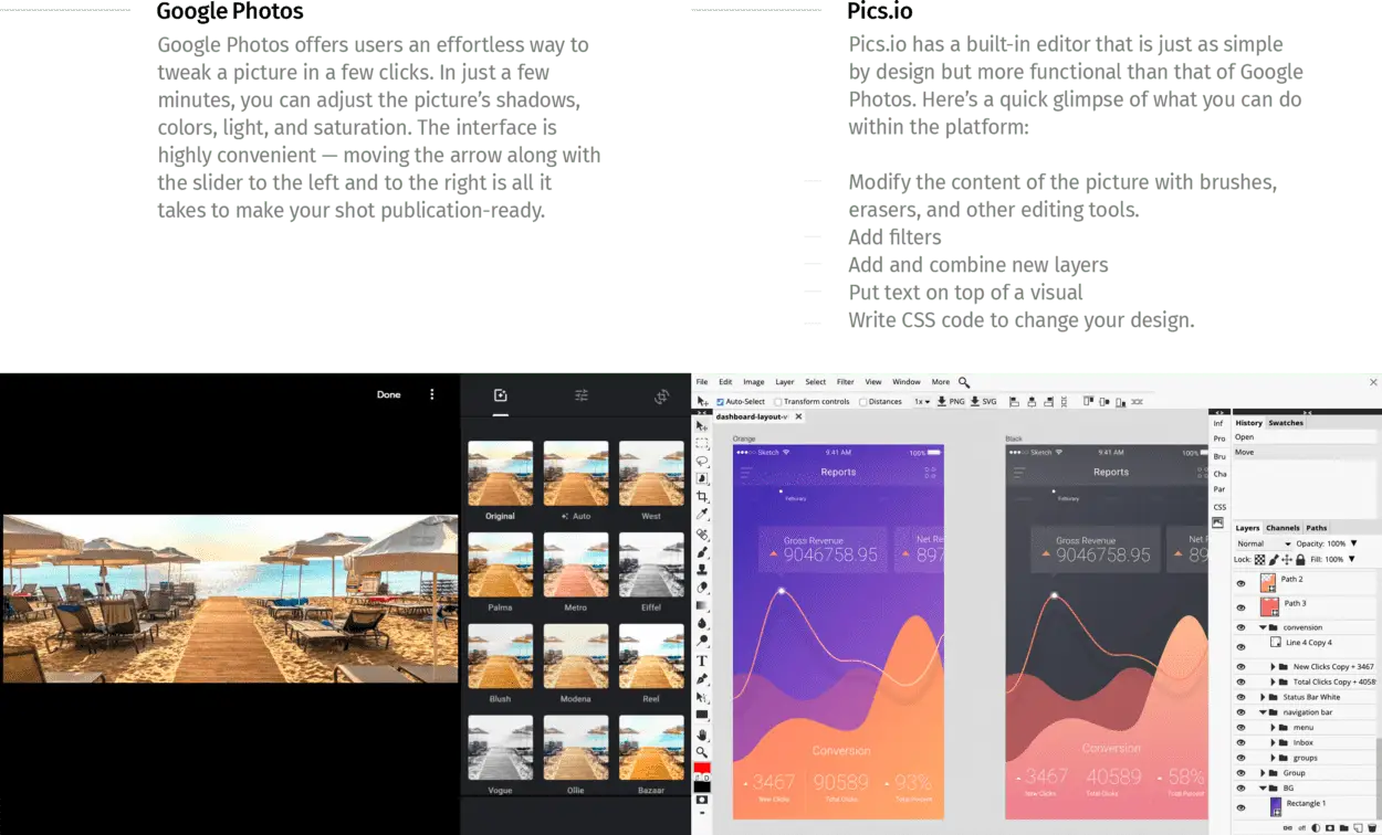 Built-in editor Google Photos vs Pics.io