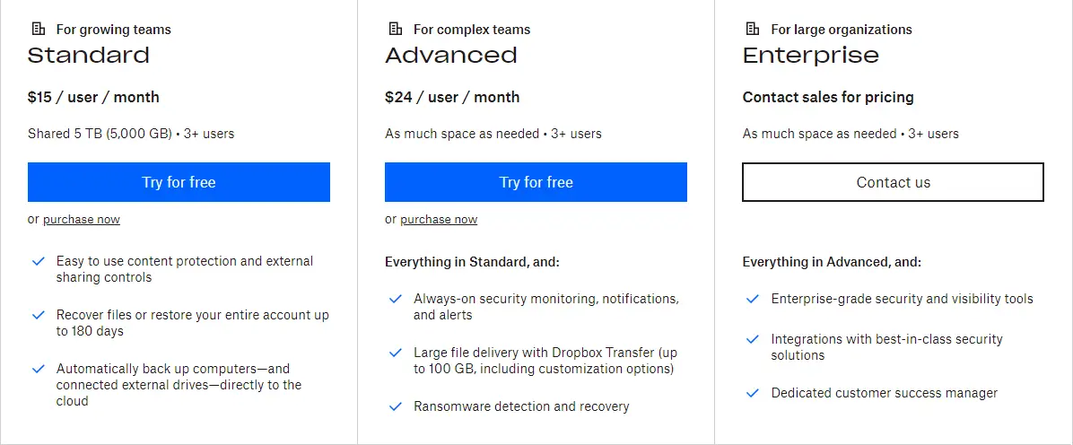 Dropbox pricing