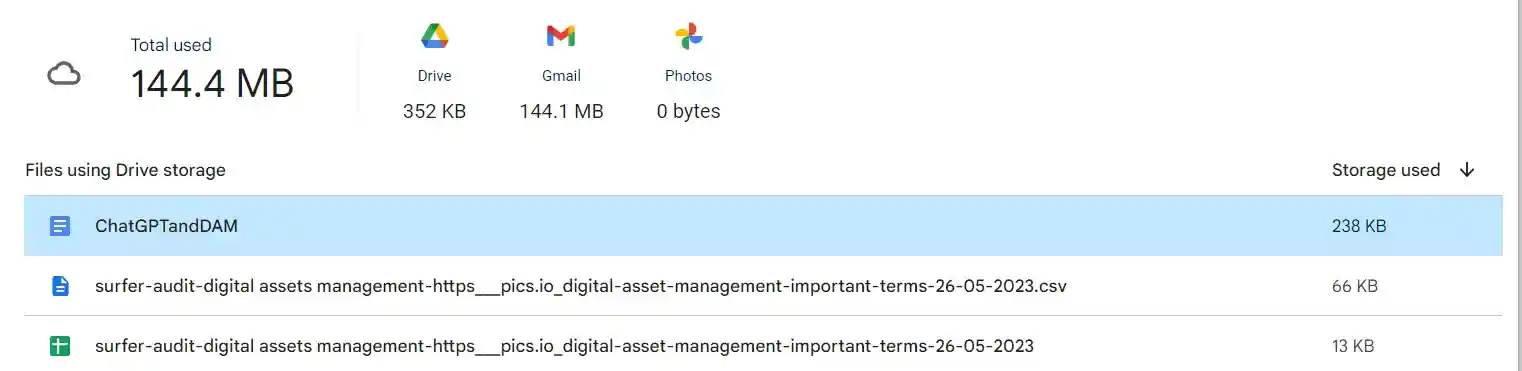 Google Drive Search by storage