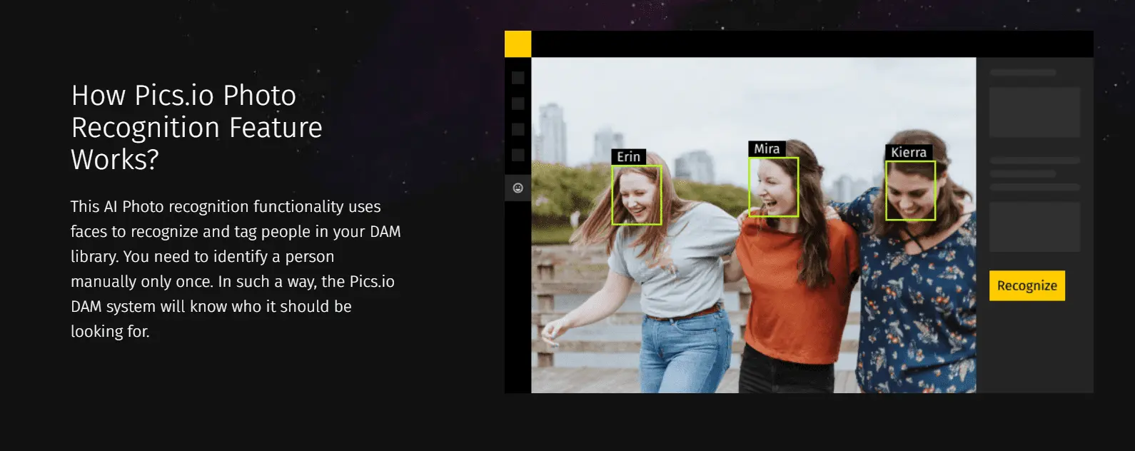 Pics.io DAM: AI face recognition feature