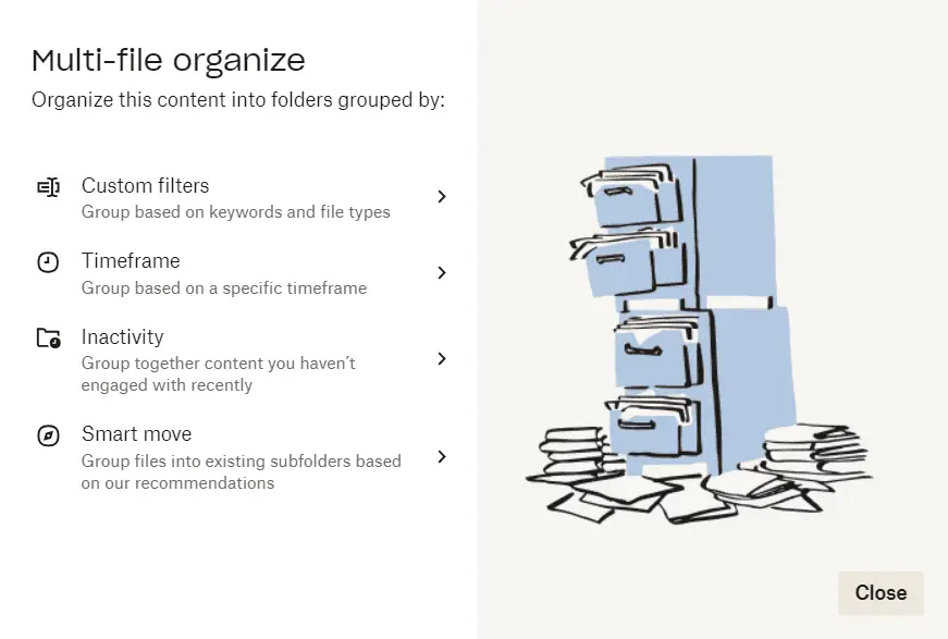 Dropbox multi-file organize