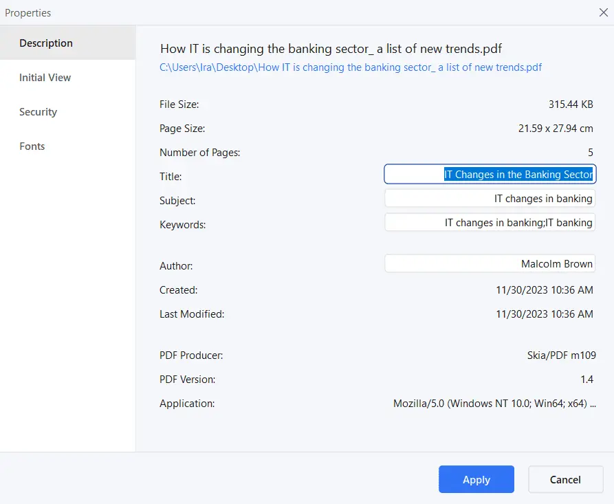 PDFelement: PDF metata removal