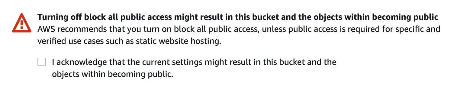 Warning from Amazon S3 if you make your bucket public