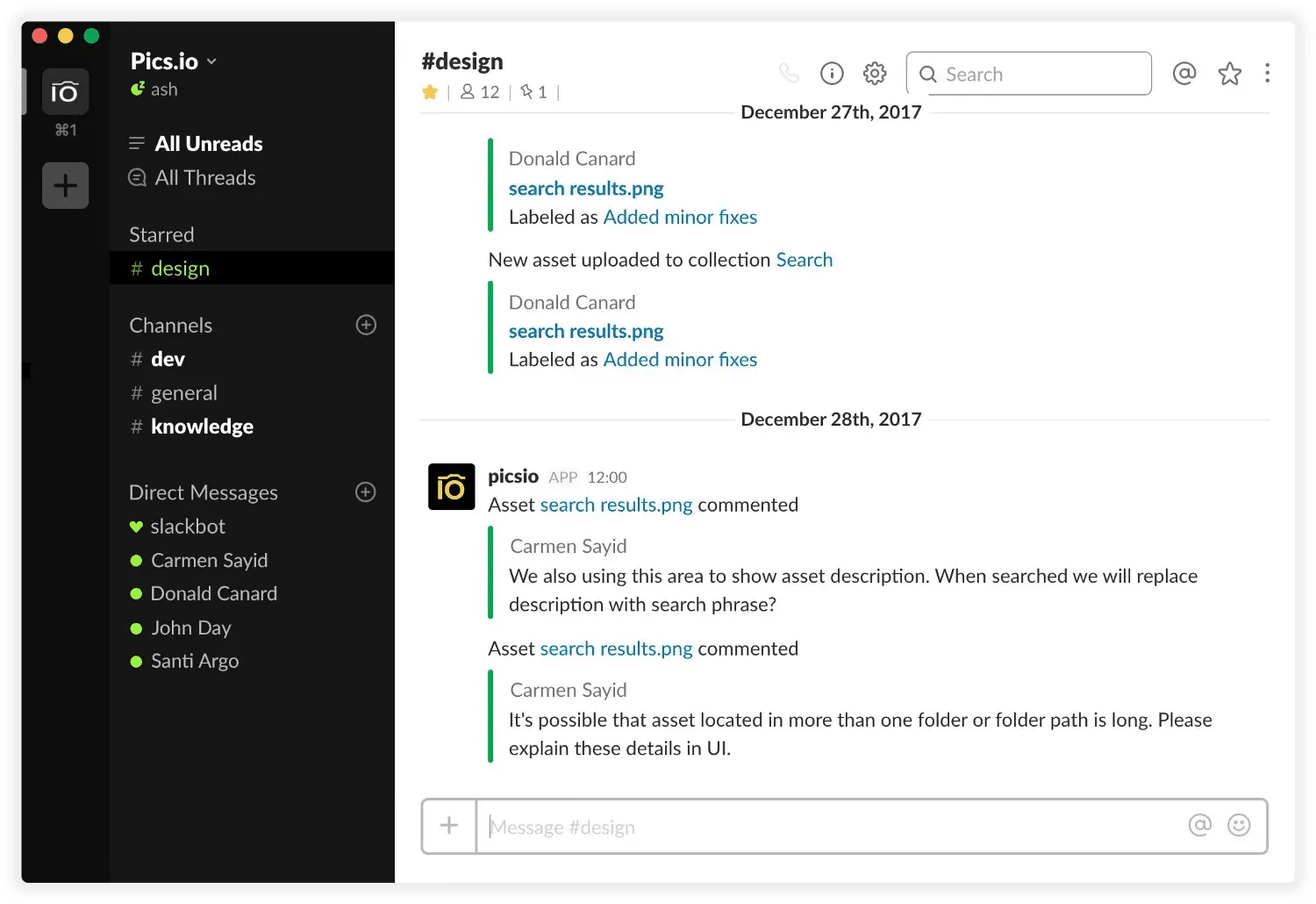 Get Pics.io notifications in Slack