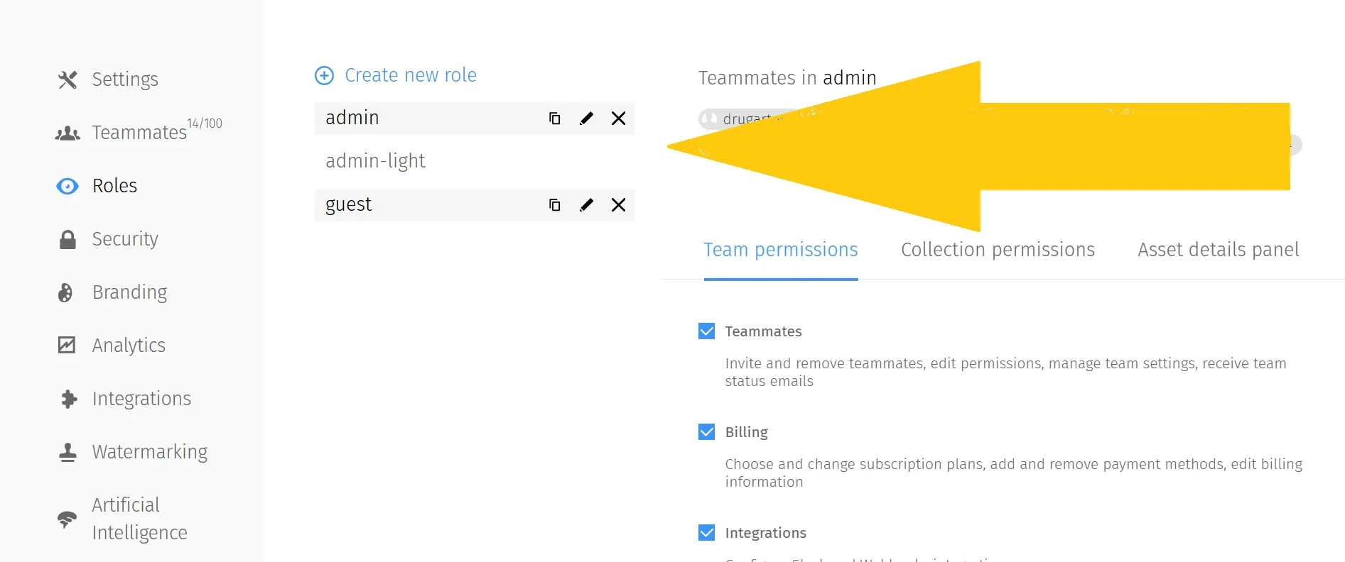 how to manage roles in DAM