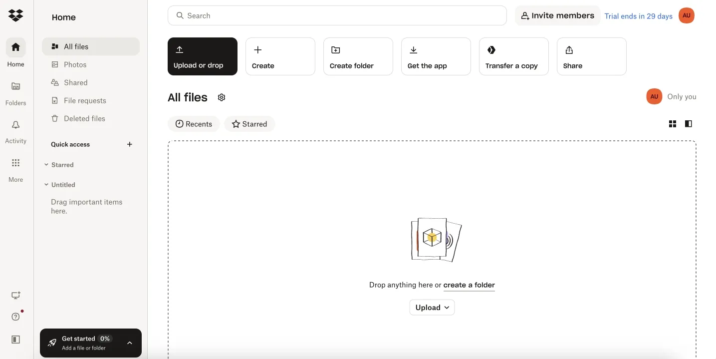 Dropbox interface