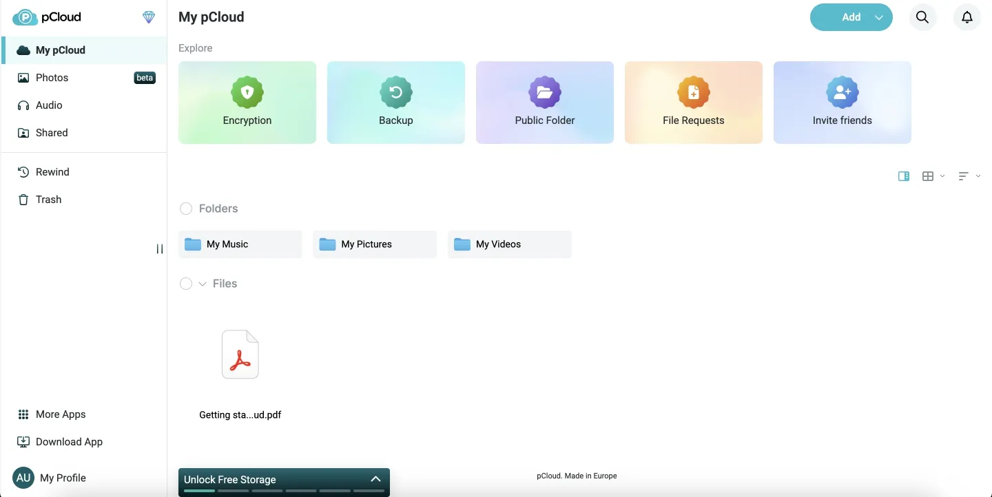 pCloud interface